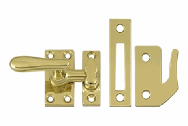 2 1/16 Inch Solid Brass Window Lock Casement Fastener (Polished Brass Finish)