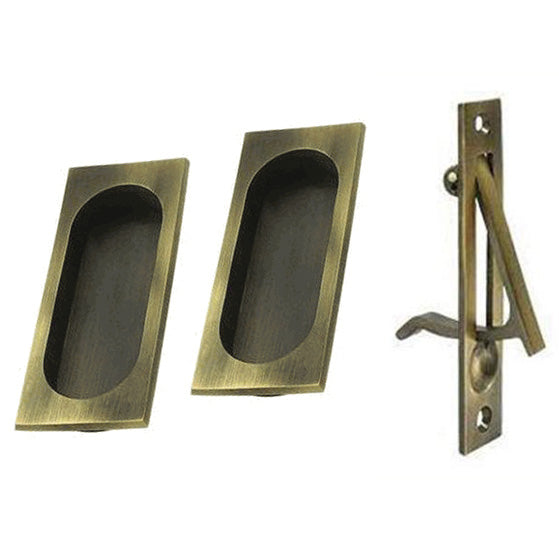 Square Style Single Pocket Passage Style Door Set (Antique Brass Finish)