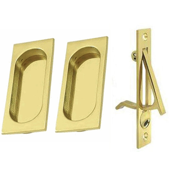 Square Style Single Pocket Passage Style Door Set (Unlacquered Brass Finish)