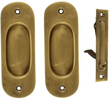 Traditional Oval Pattern Single Pocket Passage Style Door Set (Antique Brass Finish)