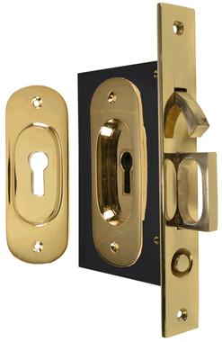 Traditional Oval Pattern Single Pocket Privacy (Lock) Style Door Set (Polished Brass)