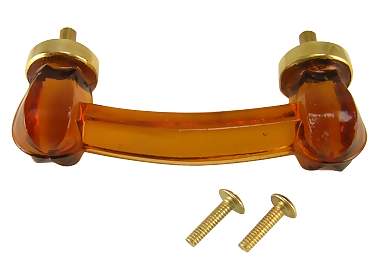 4 Inch Overall (3 Inch c-c) Amber Glass Bridge Handle (Polished Brass Base)
